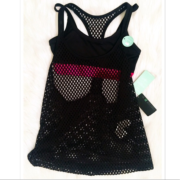 NWT Black Net Workout Tank w/ Built-In Sports Bra - Picture 2 of 8